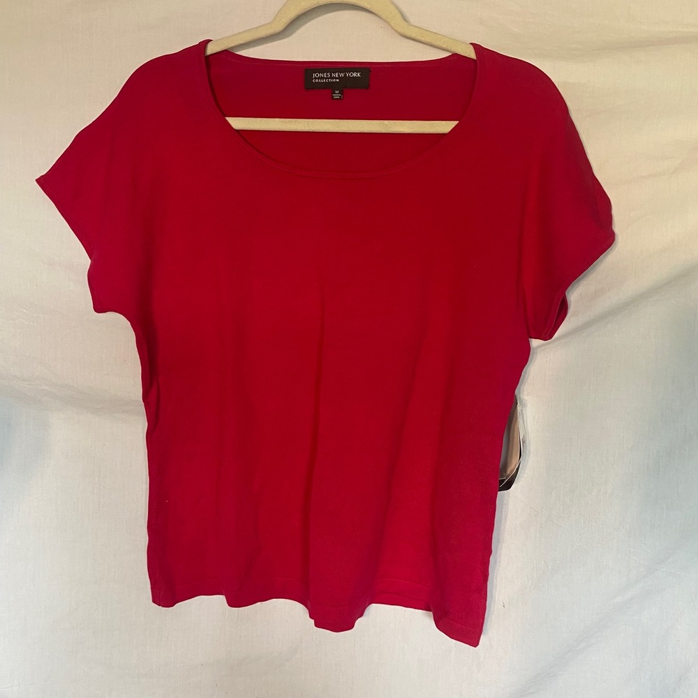 Jones New York Collection Silk Blend Knit Top Pink Short Sleeve Scoop Neck M NEW